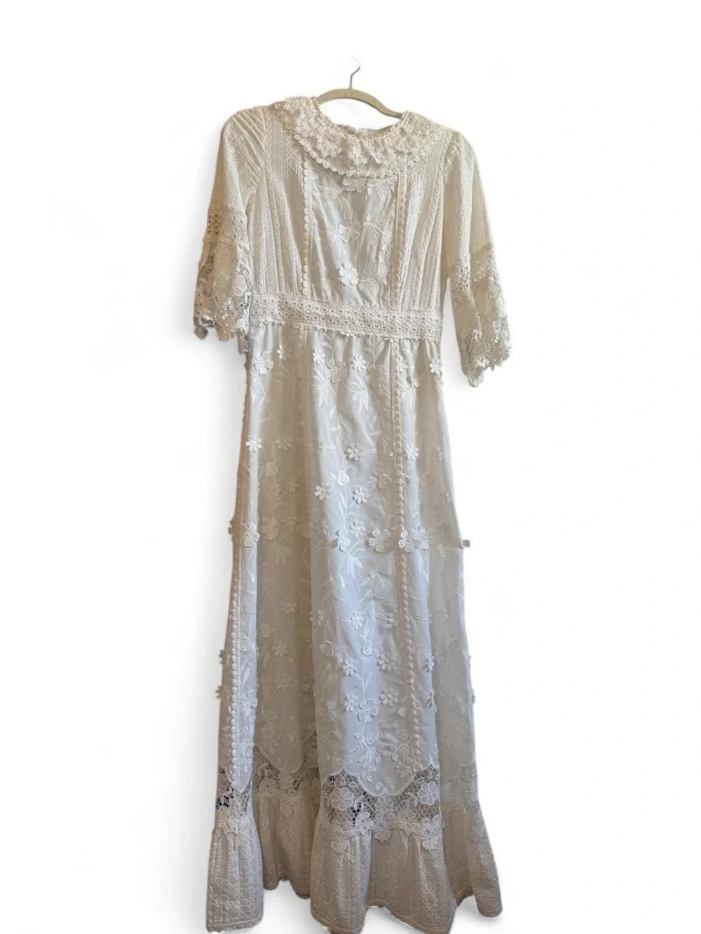 Anna Sui Ivory Lace Midi Dress with Floral Embroidery size 2 - Picture 7 of 8